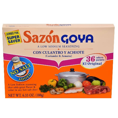 Goya Sazon Bajo en Sodio Culatro y Achiote - Low Sodium with Coriander & Annatto Jumbo 36 ct
